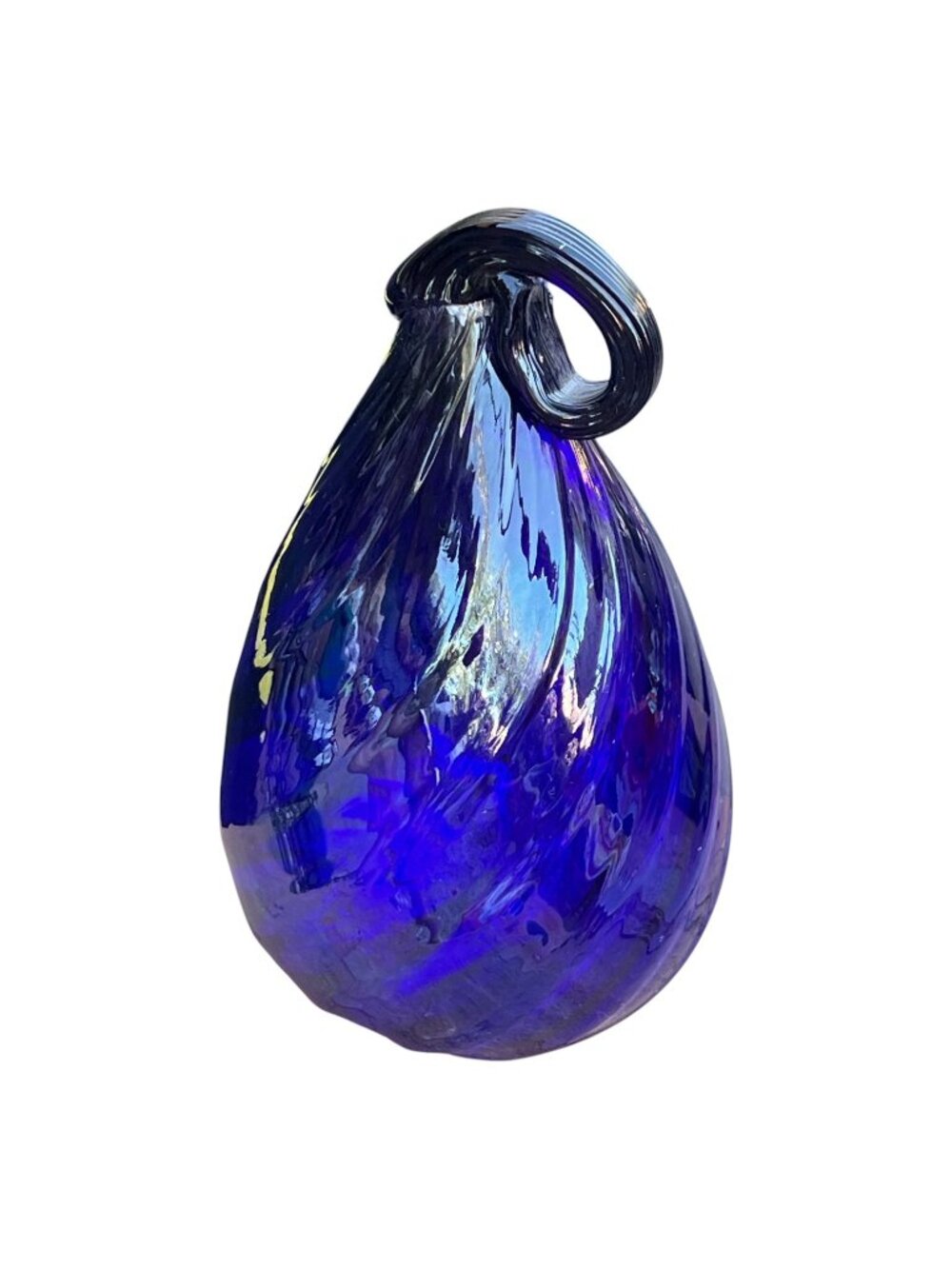 Blown Glass Ornament Witch Ball Iridescent Cobalt Blue 7.5" T Mystic